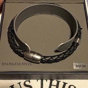1913 men’s accessories, Stainless Steel Black Braided Bracelet Magnetic Closure